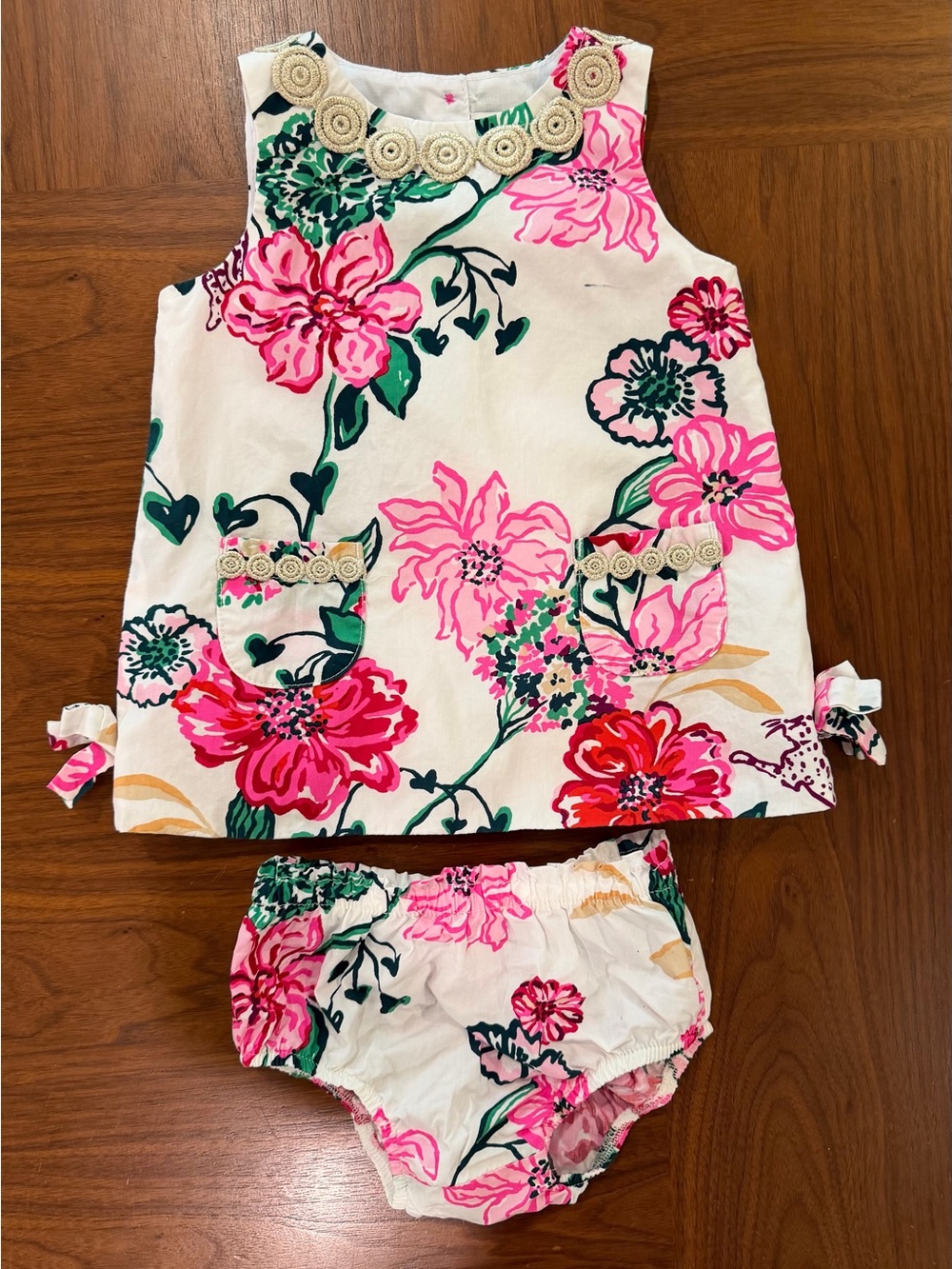 Lilly Pulitzer Girls 12-18m Two-Piece Tank & Bloomers Set - Pink & Green Floral